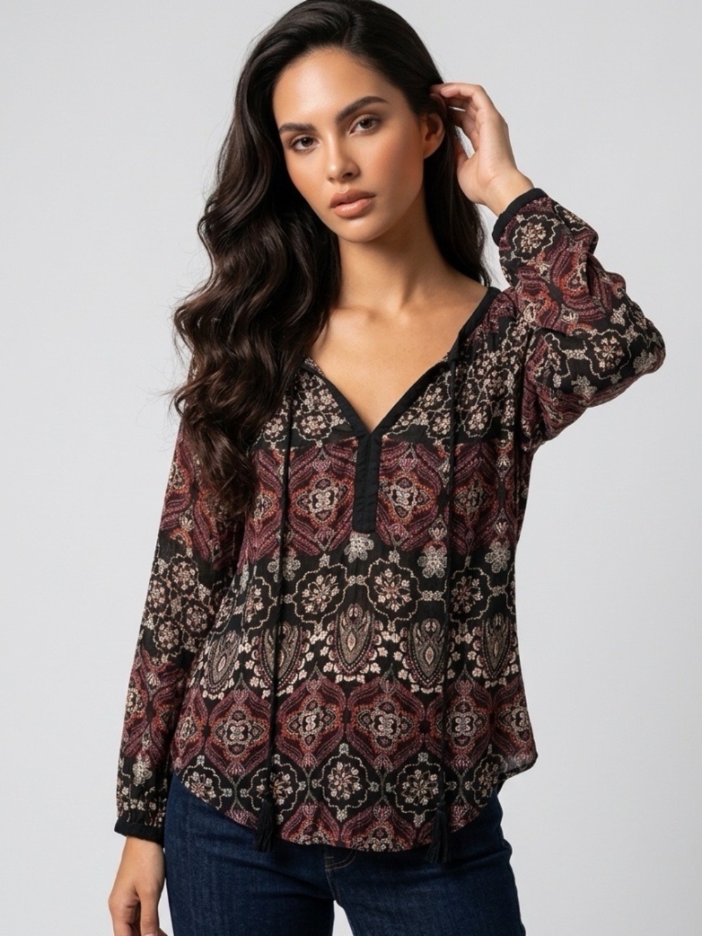 Daniel Rainn Dark Floral Womens Top Medium Cottagecore Bohemian Gardencore Flowy